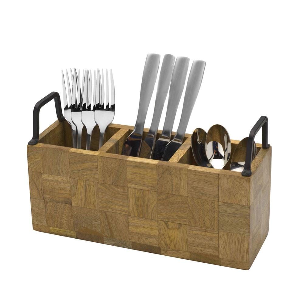 Avery Checkered Flatware Wood Caddy