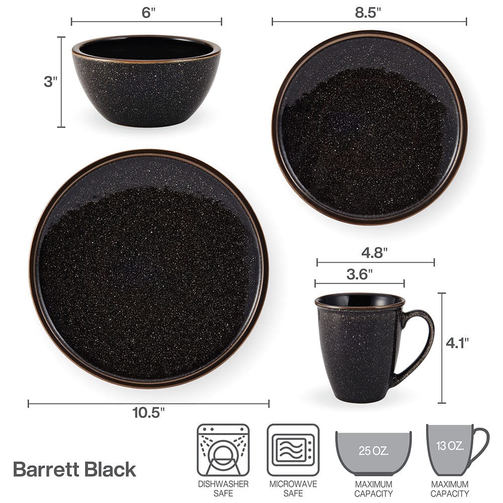 Barrett Black 16 Piece Dinnerware Set, Service for 4