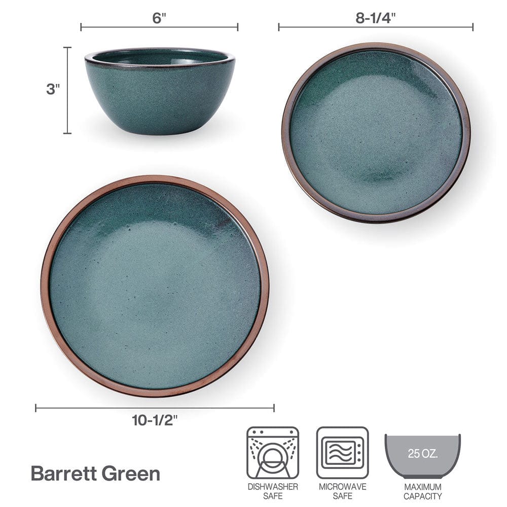 Barrett Green 12 Piece Dinnerware Set, Service for 4