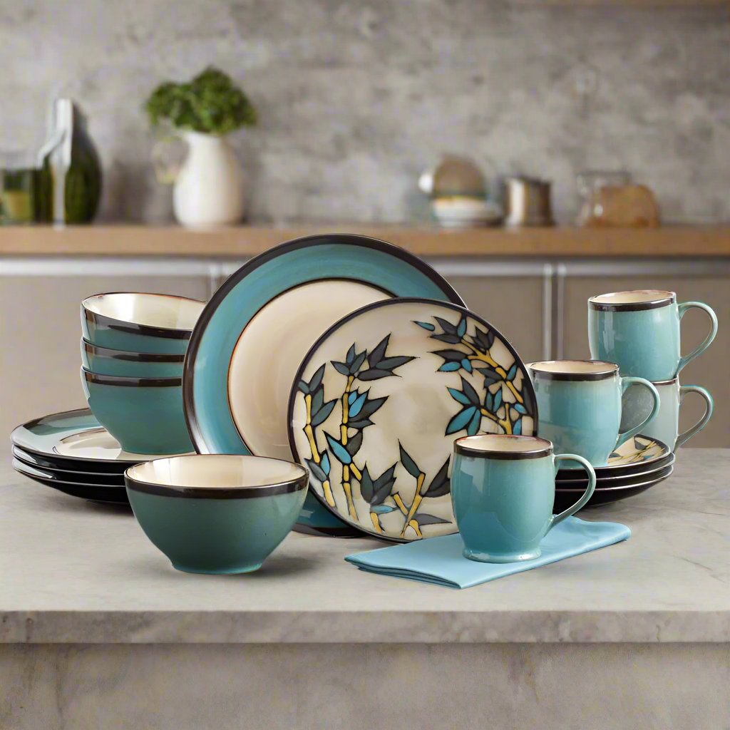 Belmont Round Blue Stalks Dinnerware Set
