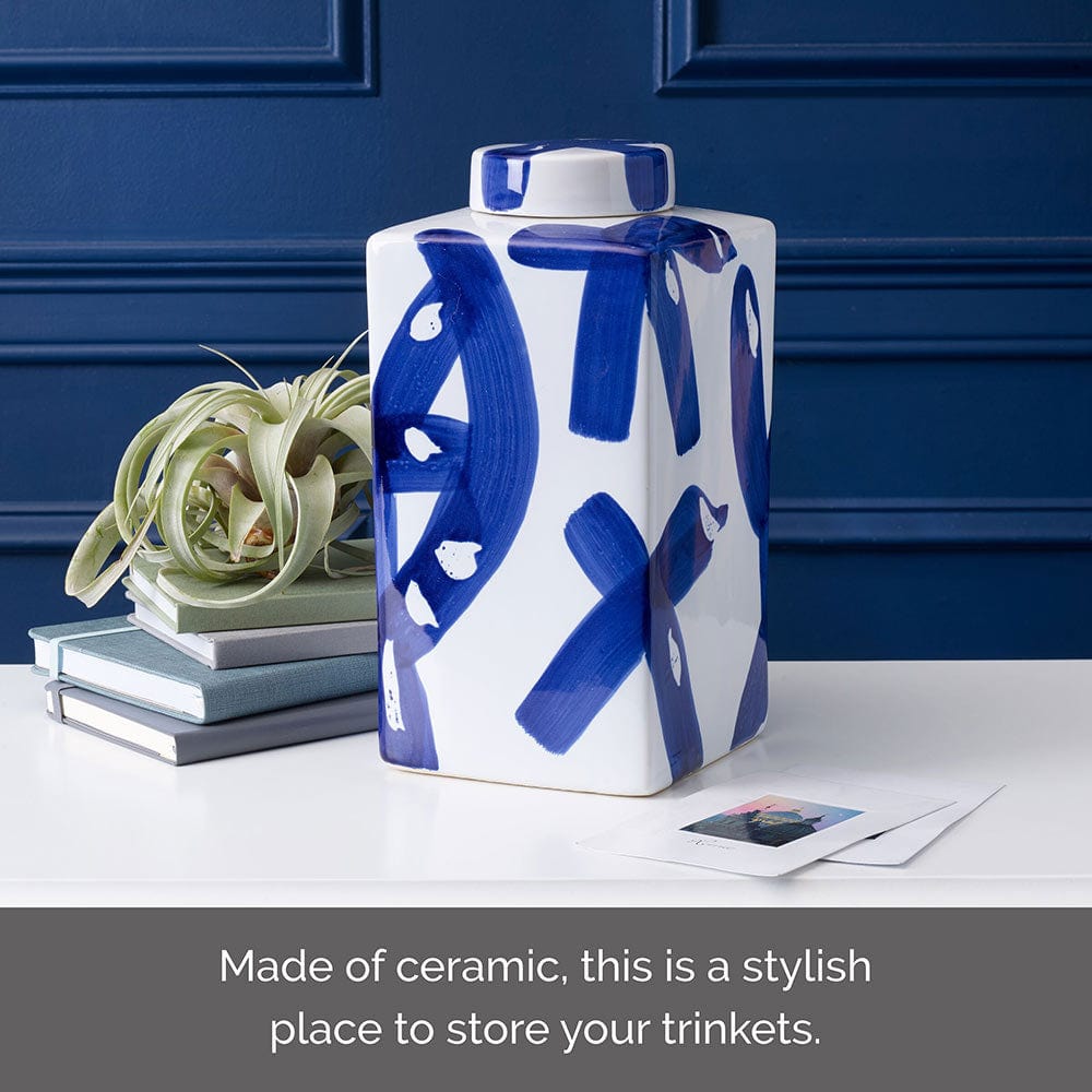 Paint Stroke Decorative Square Ginger Jar Canister Vase