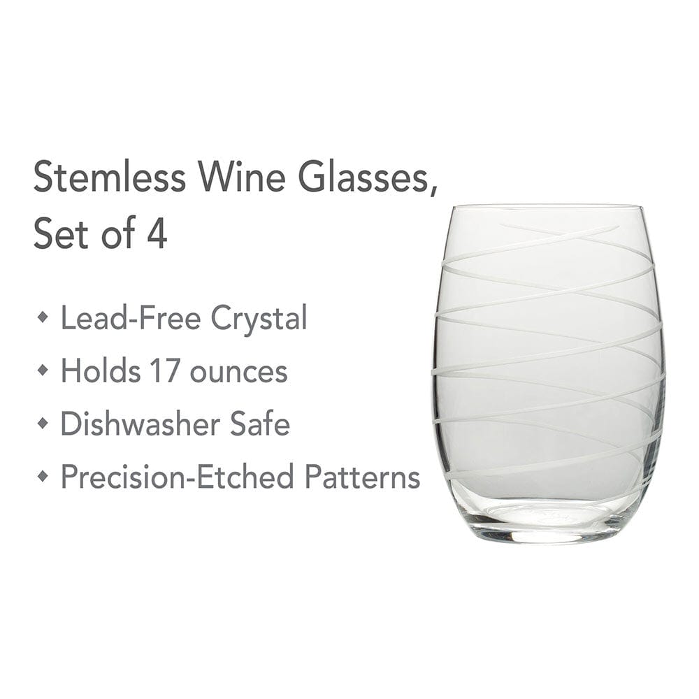Mikasa CHEERS Clear Etched White Vertical Lines 17 OZ Stemless Wine Glass  NEW