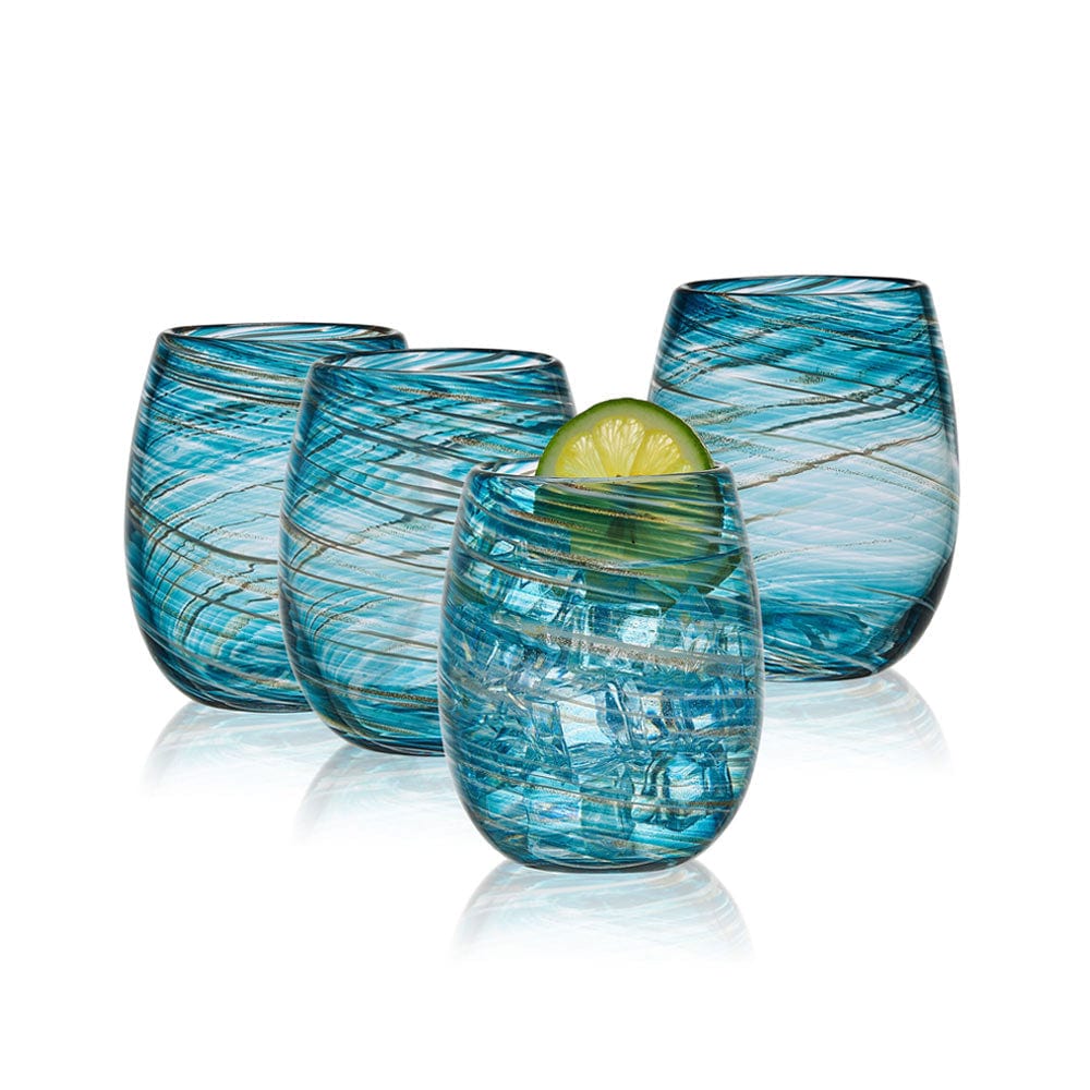 Mikasa Color Swirl 16 oz. Stemless Wine Glasses, Set of 4 - Blue