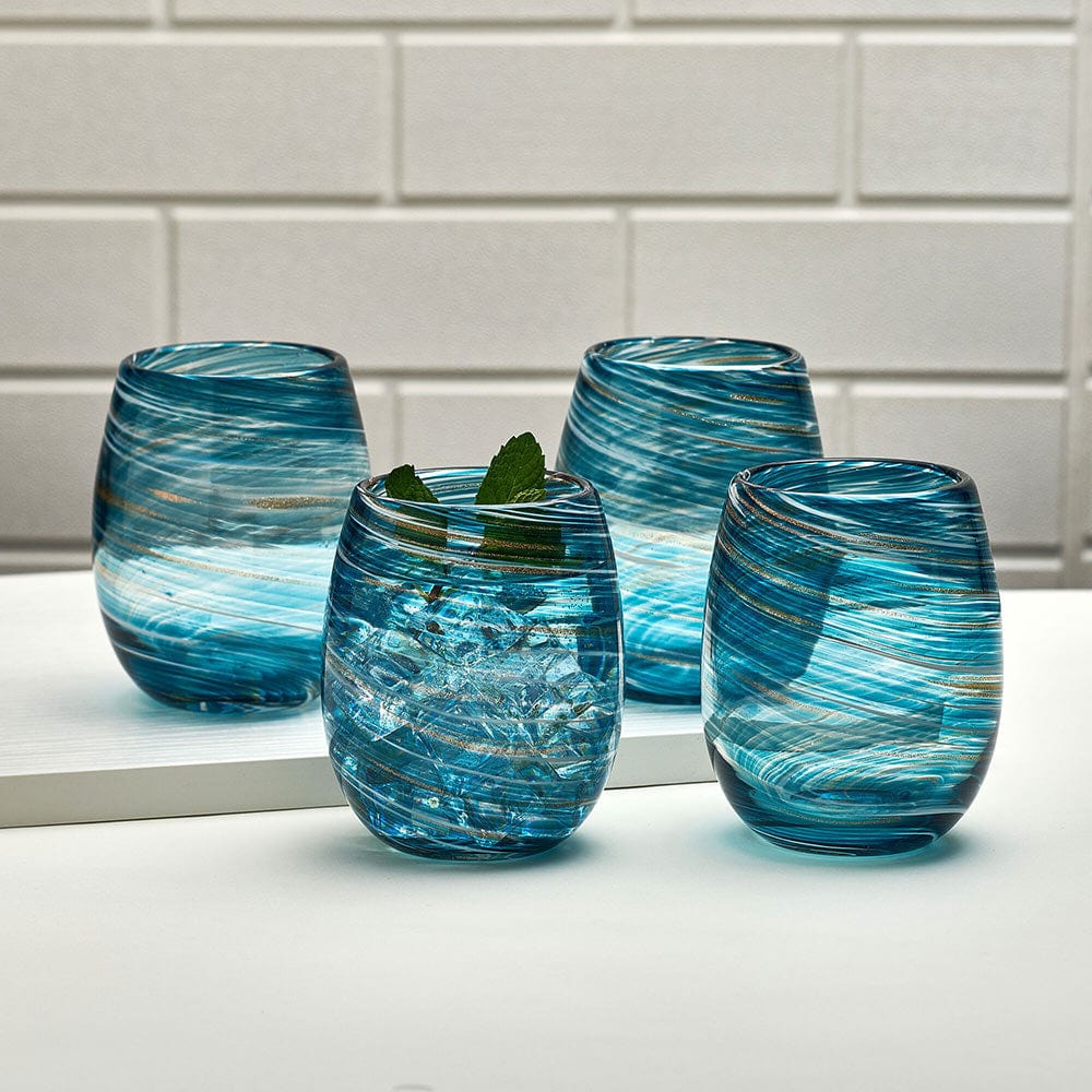 Color Swirl Set of 4 Stemless Wine Glasses
