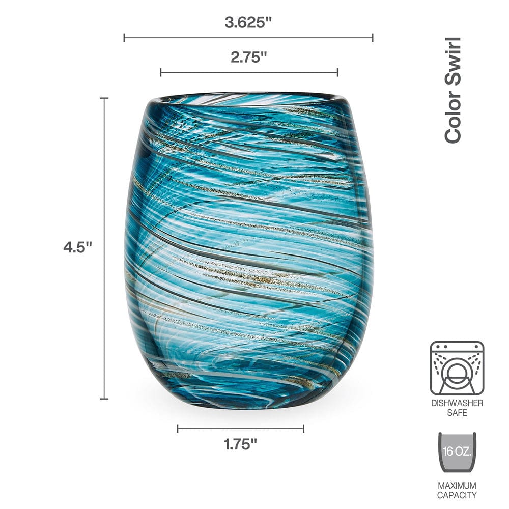 Color Swirl Set of 4 Stemless Wine Glasses