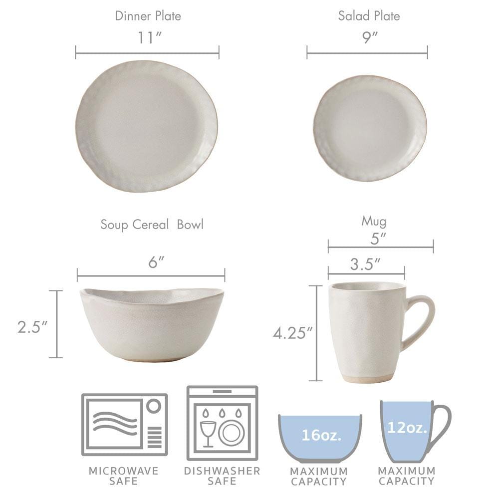 Cora White 16 Piece Dinnerware Set, Service for 4