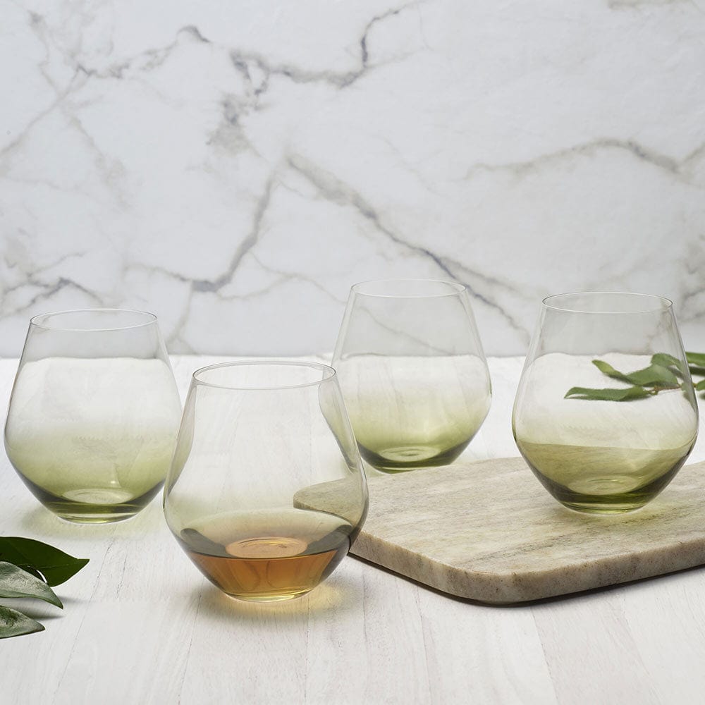 Gianna Ombre Sage Set of 4 Stemless Wine Glasses