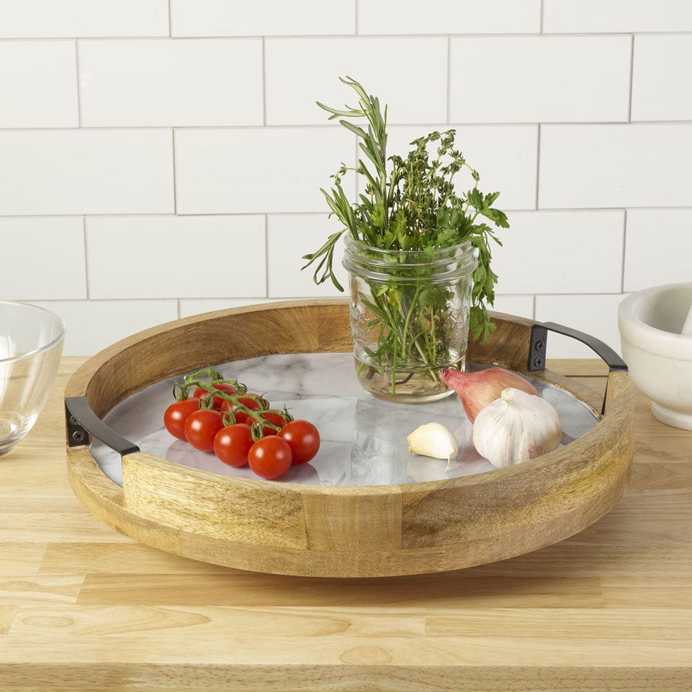 Gray Marble Lazy Susan Serve Tray