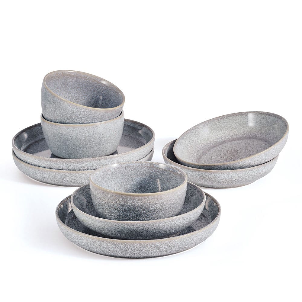 Huxley Grey 9 Piece Dinnerware Bowl Set, Service for 3
