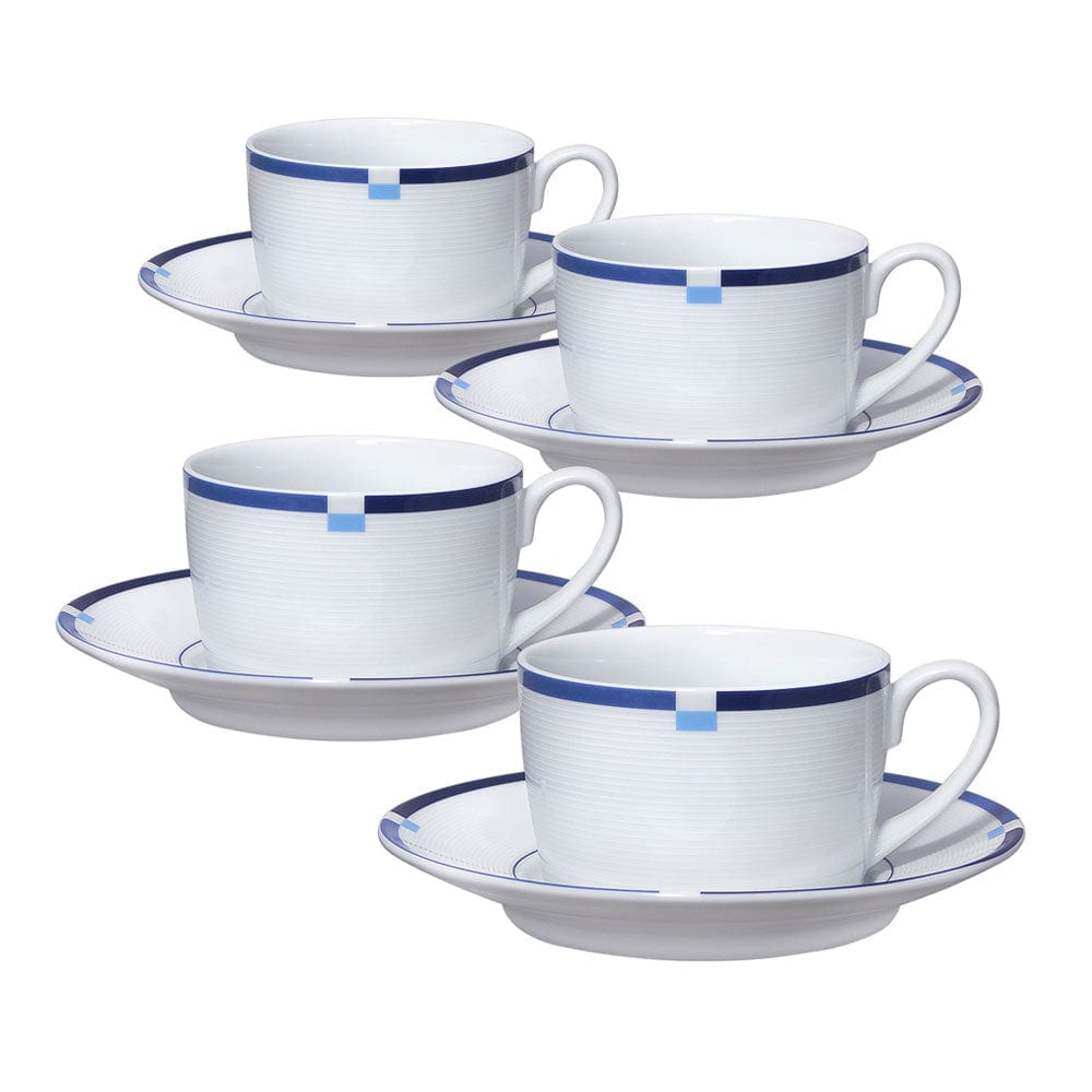 Jet Set Blue Set of 4 Tea Cups and Saucers