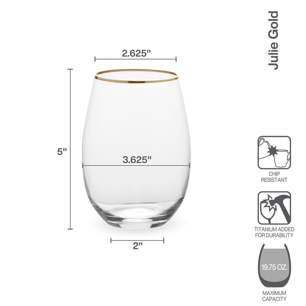 Julie Gold Set of 4 Stemless Wine Glasses