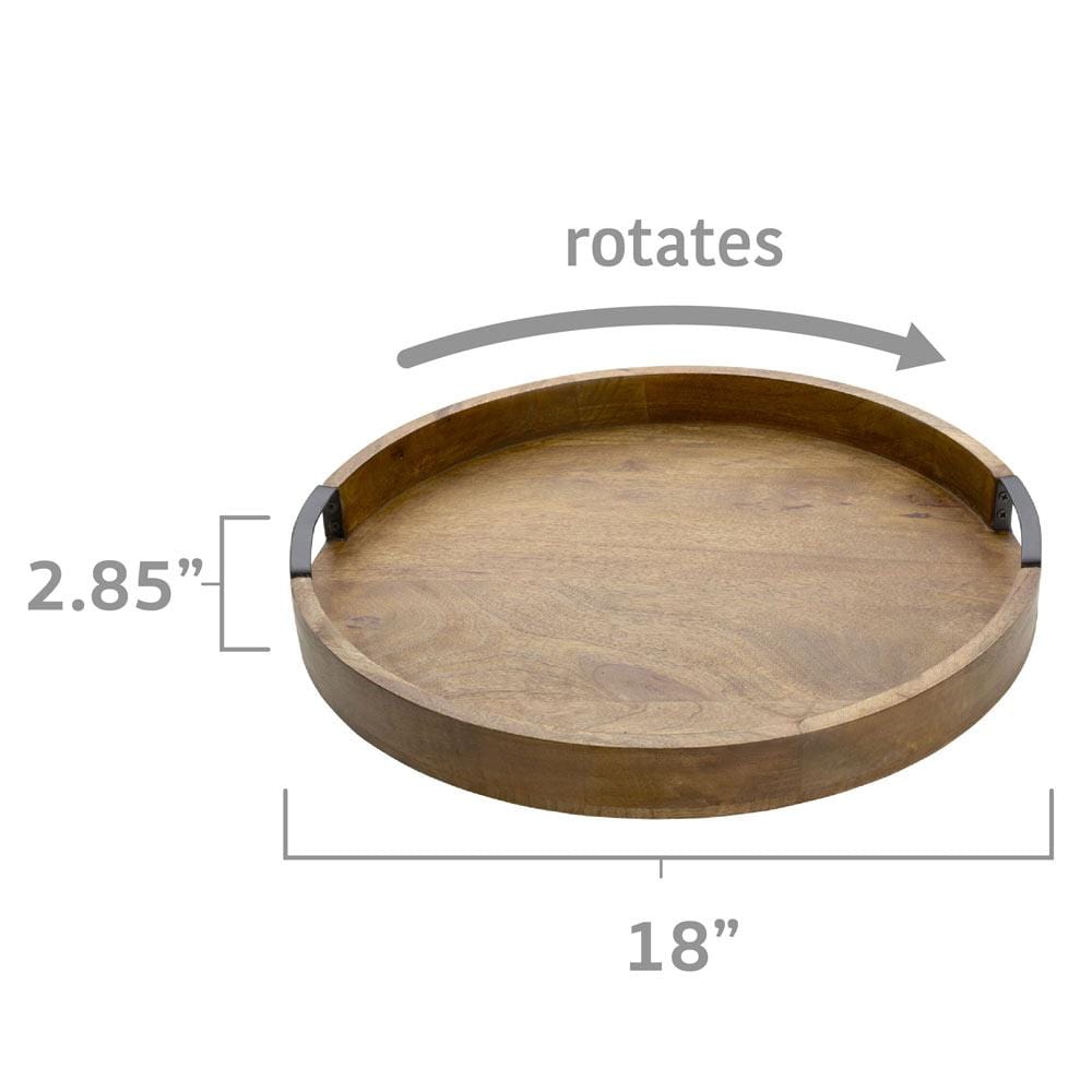 Lazy Susan Mango Wood Serve Tray, 18 Inch