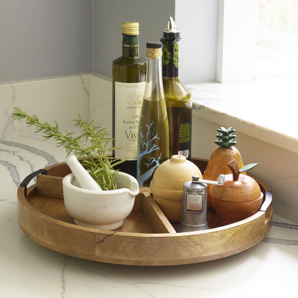 Lazy Susan Mango Wood Serve Tray with Removable Dividers, 18 Inch – Mikasa