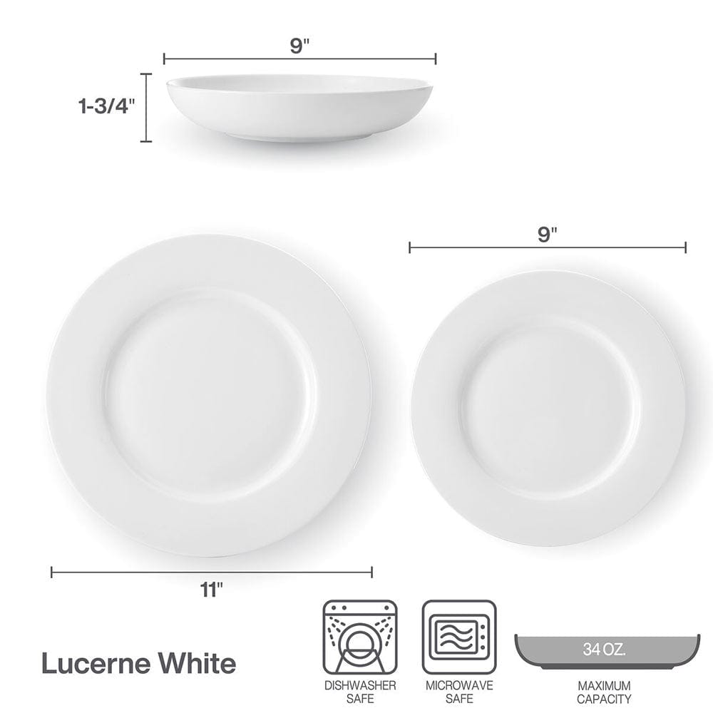 Lucerne White 12 Piece Dinnerware Set, Service for 4