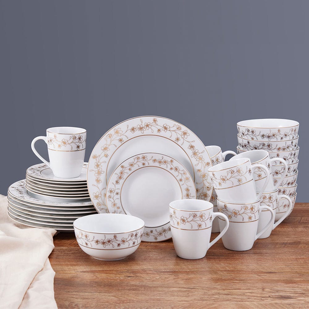 Metallic Floral Gold 32 Piece Dinnerware Set, Service for 8