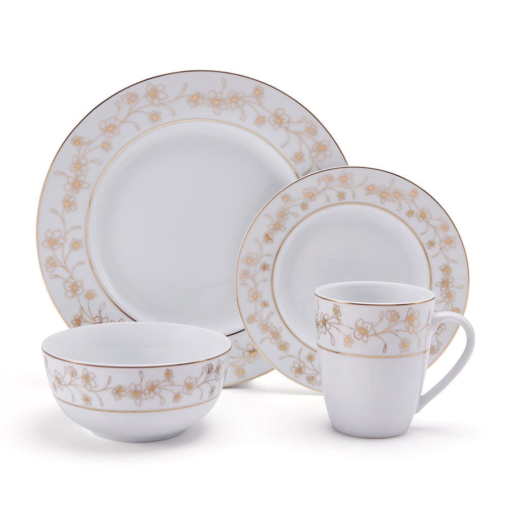 Metallic Floral Gold 32 Piece Dinnerware Set, Service for 8