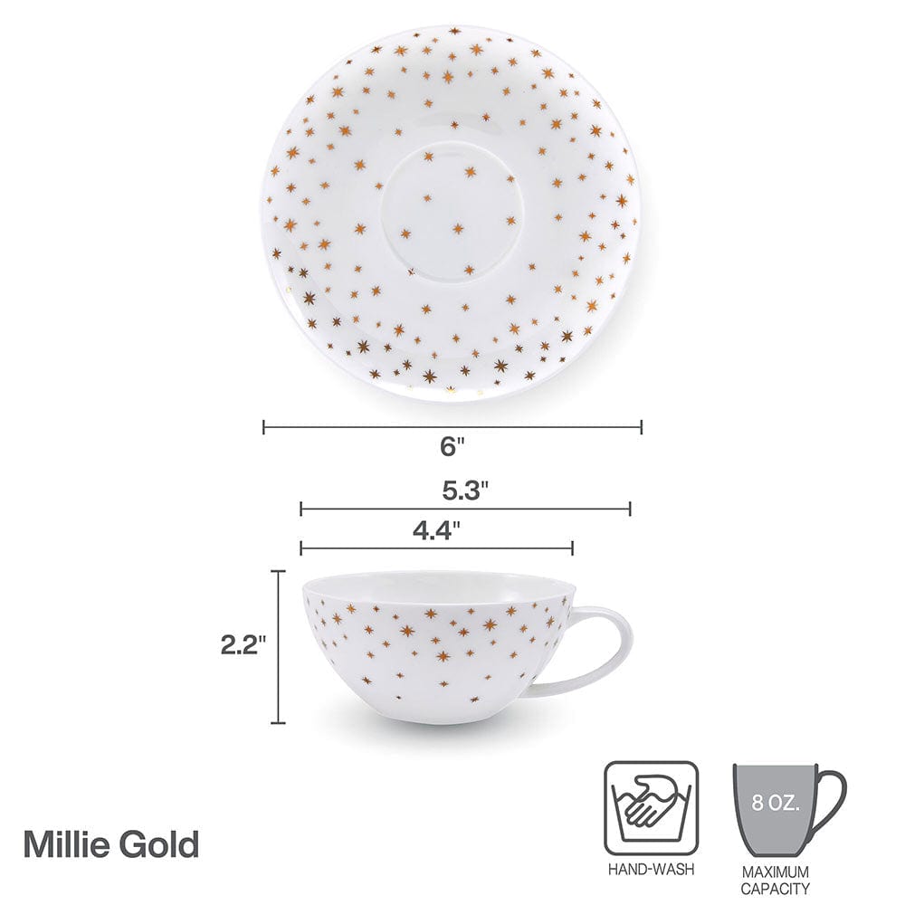 Millie Gold Set of 4 Cups and Saucers