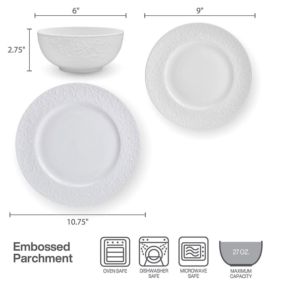 Parchment White 18 Piece Dinnerware Set, Service for 6