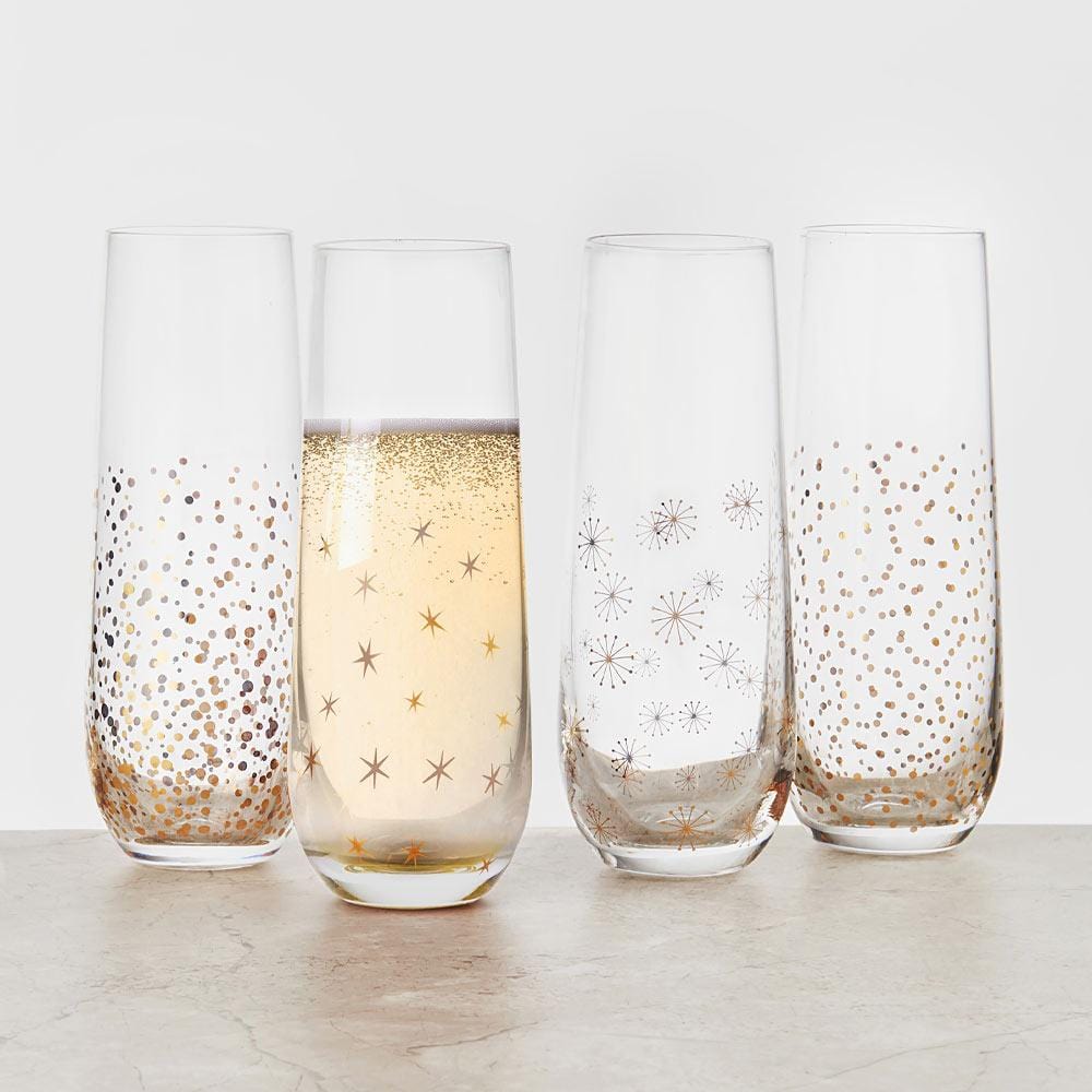 Party Set of 4 Gold Stemless Flute Glasses