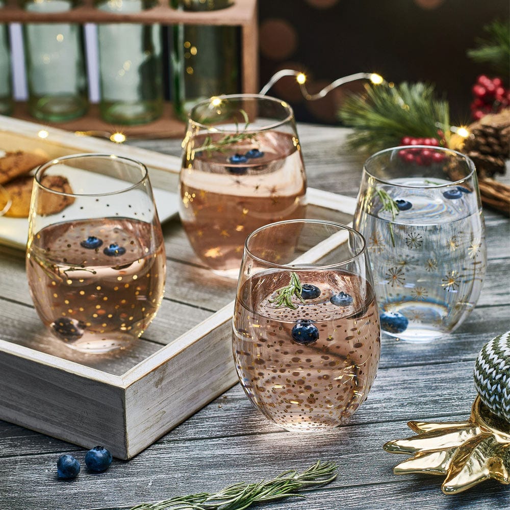 Party Set of 4 Stemless Wine Glasses