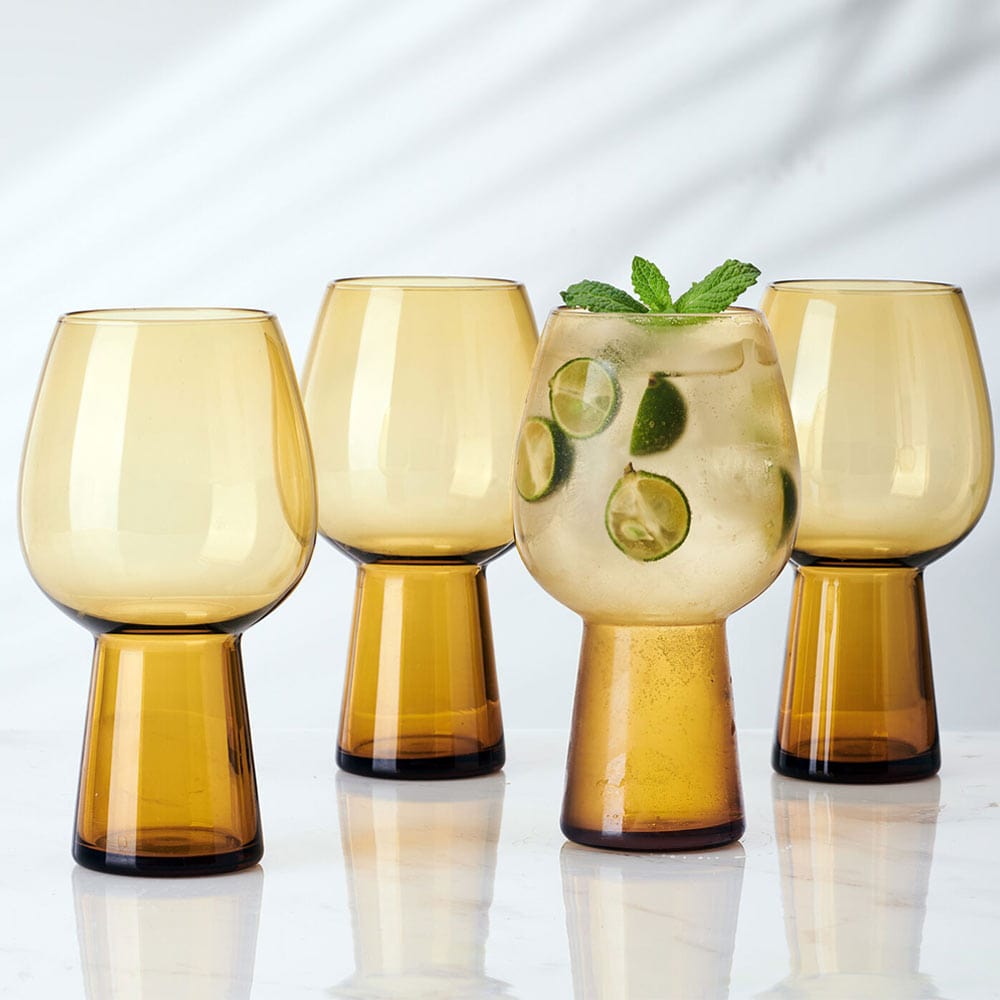 Phoebe Amber Set of 4 Goblet Beverage Glasses