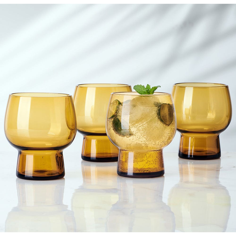 Phoebe Amber Set of 4 Double Old Fashioned Glasses