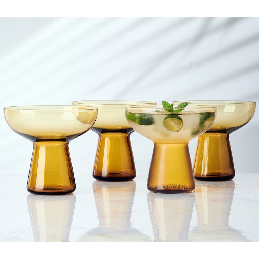 Phoebe Amber Set of 4 Margarita Cocktail Glasses