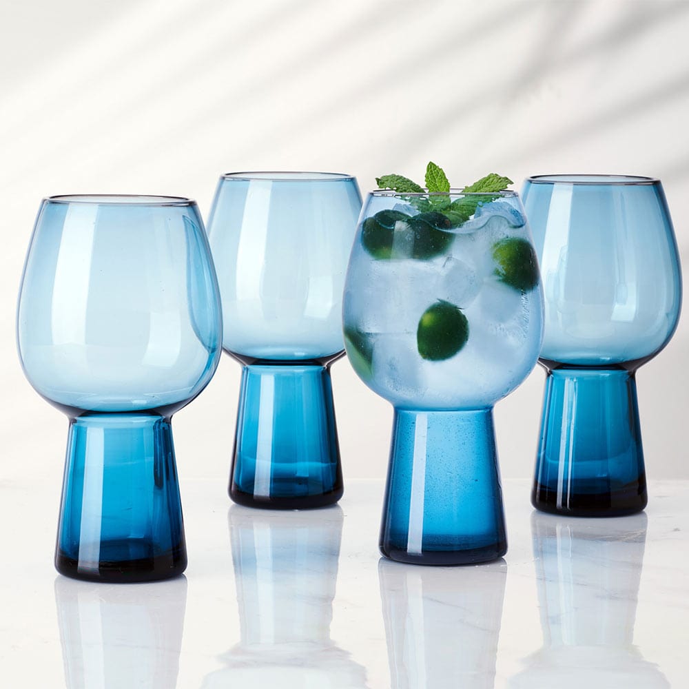 Phoebe Blue Set of 4 Goblet Beverage Glasses