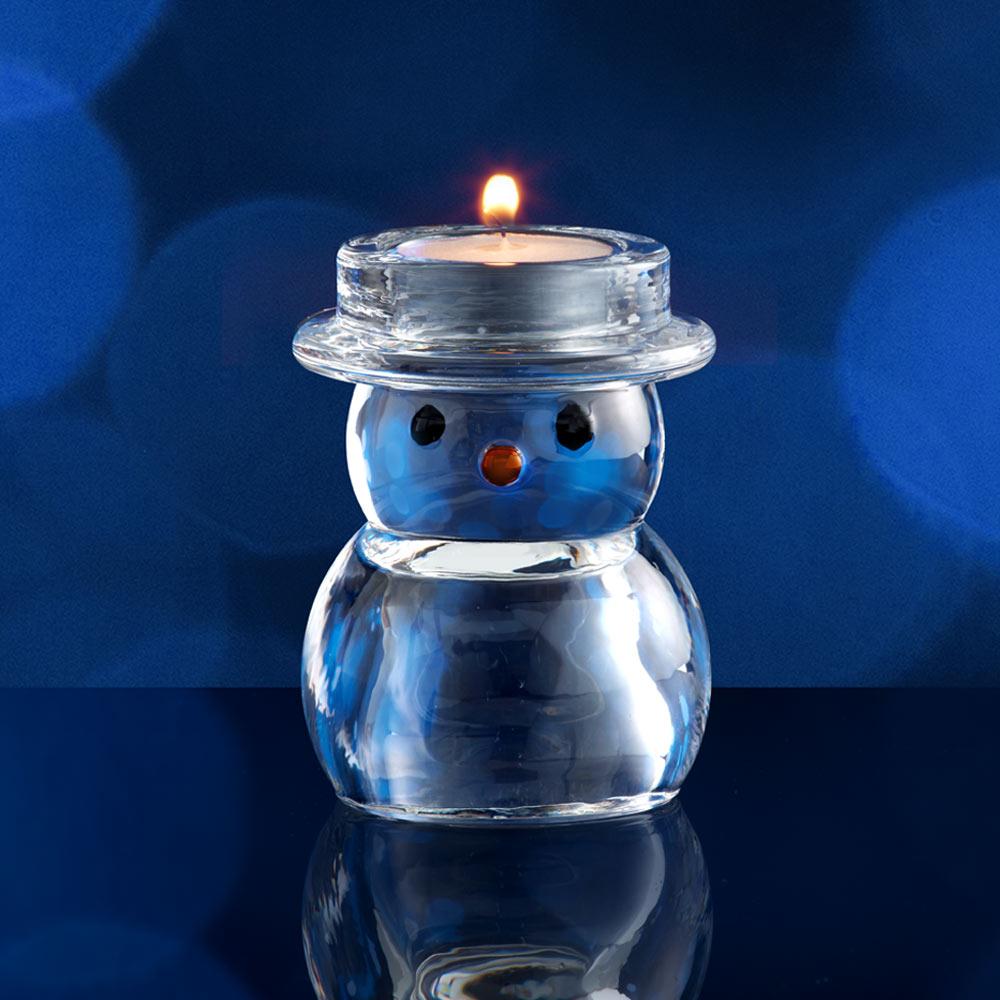 Rejoice Glass Snowman Tealight Holder