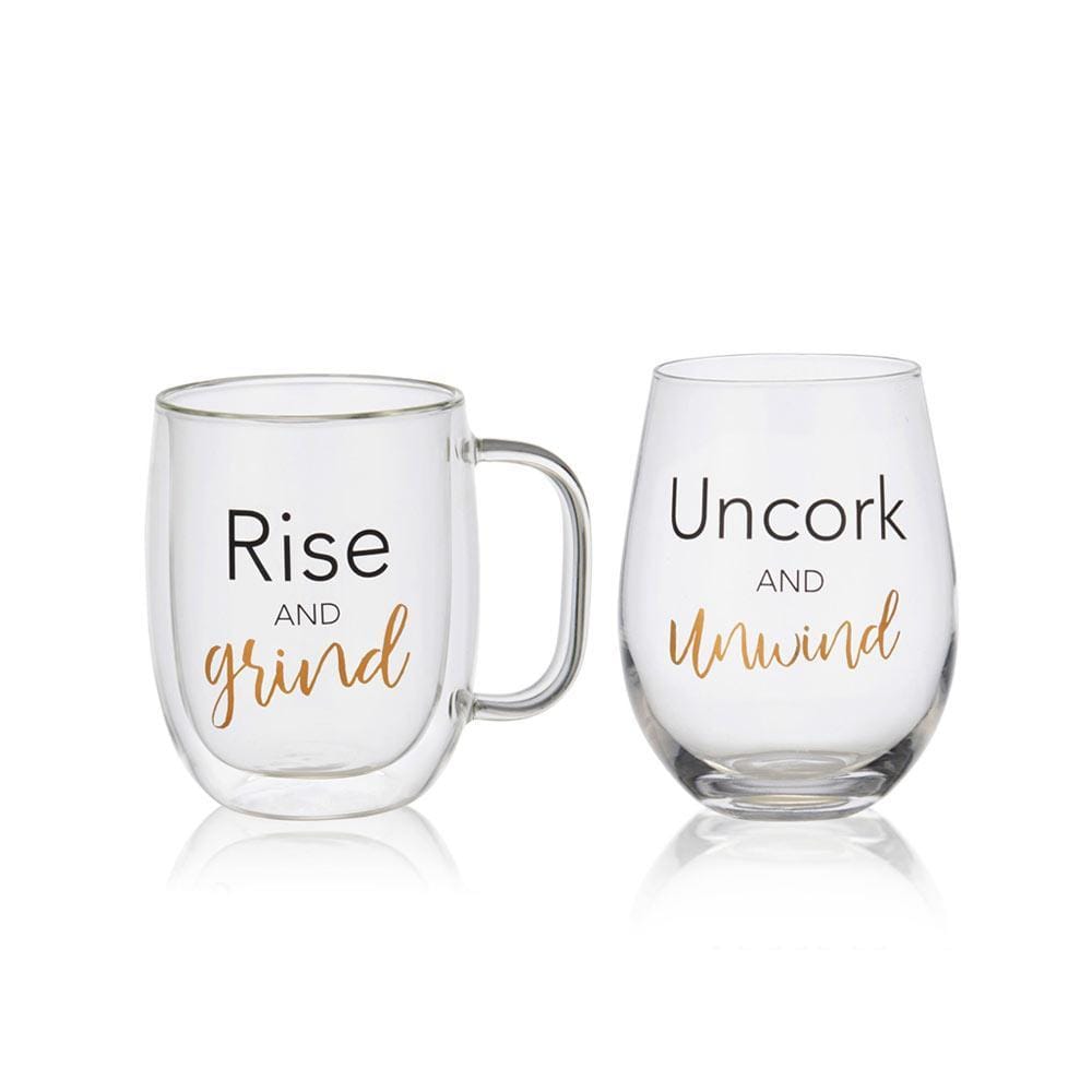 Double Wall Mug and Stemless Wine Glass Set of 2, Rise and Unwind Sent –  Mikasa