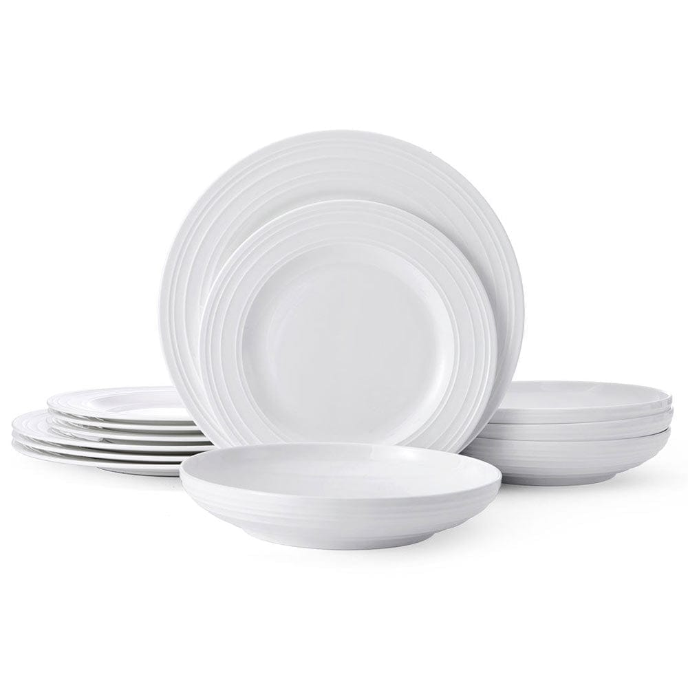 Swirl Bone 12 Piece Dinnerware Set with Pasta Bowls, Service for 4