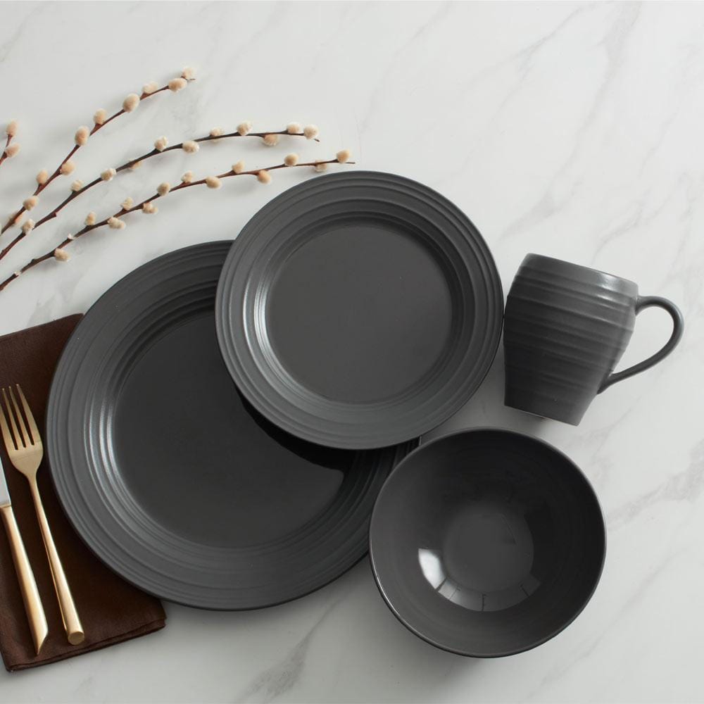 Swirl Graphite 16 Piece Dinnerware Set, Service for 4