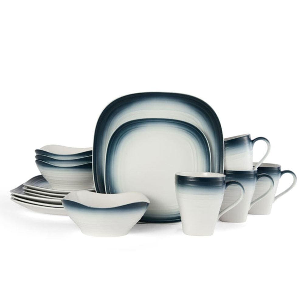Swirl Ombre Blue Square 16 Piece Dinnerware Set, Service for 4