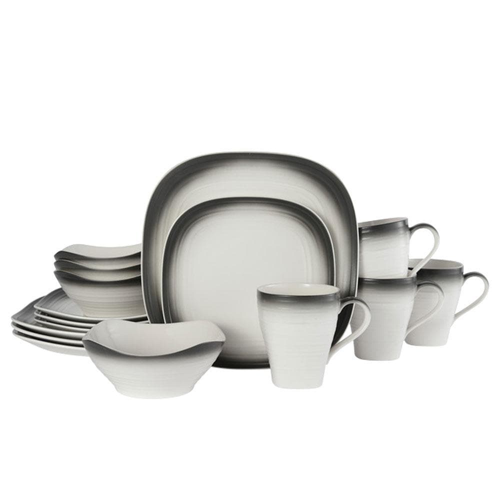 Swirl Ombre Graphite Square 16 Piece Dinnerware Set, Service for 4