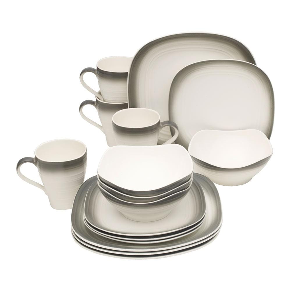 Swirl Ombre Graphite Square 16 Piece Dinnerware Set, Service for 4