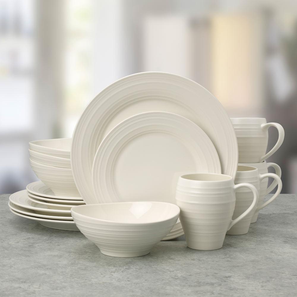 Swirl White 16 Piece Dinnerware Set, Service for 4