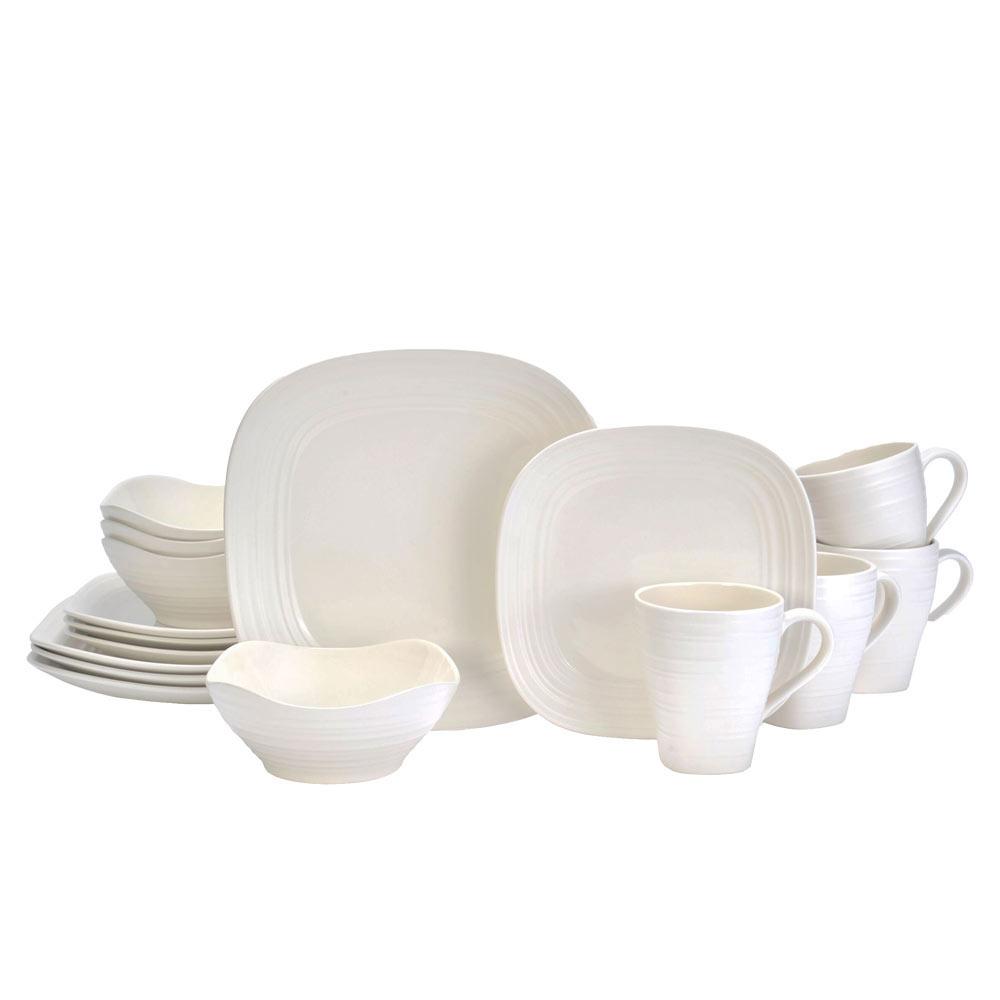 Swirl White Square 16 Piece Dinnerware Set, Service for 4