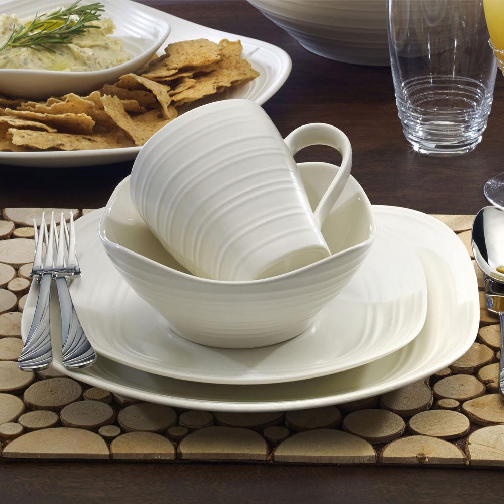 Swirl White Square 16 Piece Dinnerware Set, Service for 4