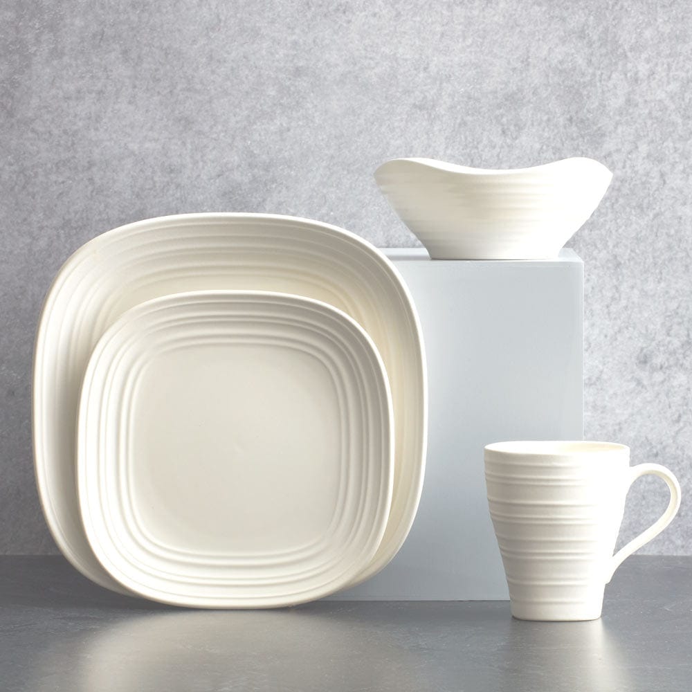 Swirl White Square 16 Piece Dinnerware Set, Service for 4