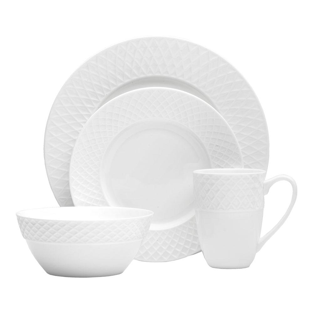 Trellis White 16 Piece Dinnerware Set