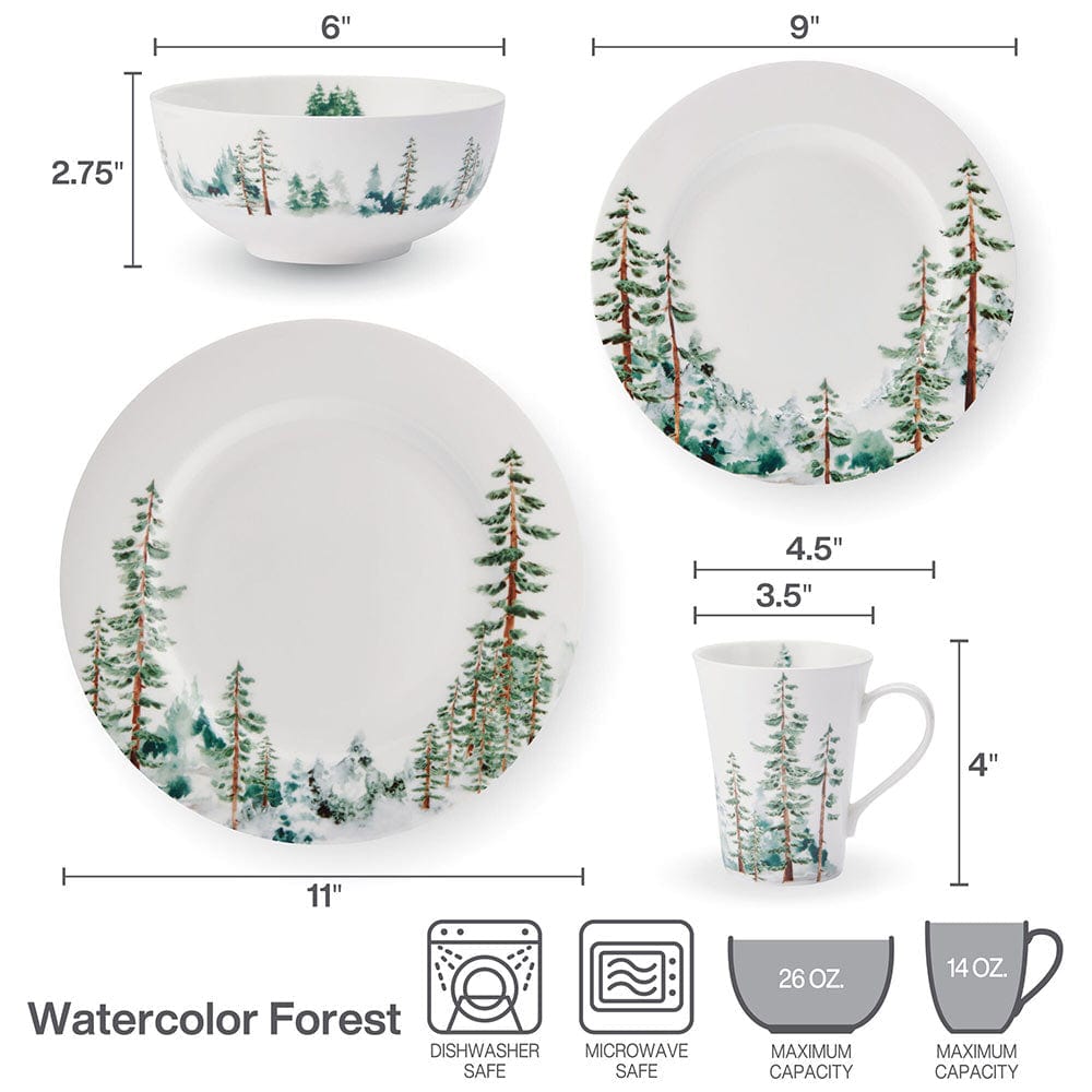 Watercolor Forest 16 Piece Dinnerware Set, Service for 4