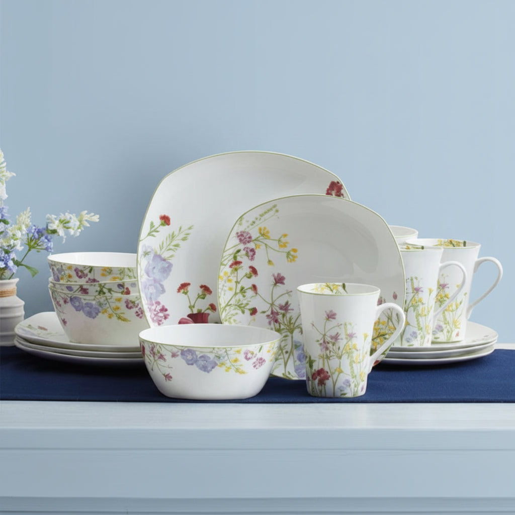 Wildflower Garden Square 16 Piece Dinnerware Set, Service for 4