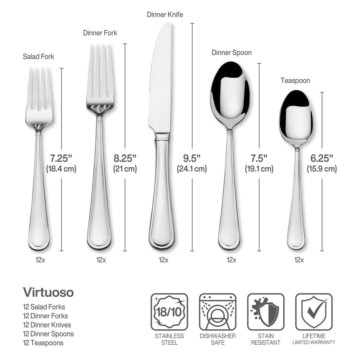 Virtuoso 114 Piece Flatware Set with Expandable Caddy, Service for 12