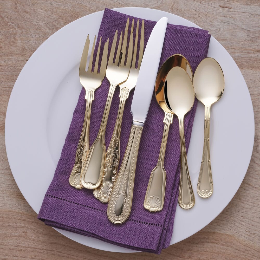 Hotel Gold Plated 90 Piece Flatware Set, Service for 12