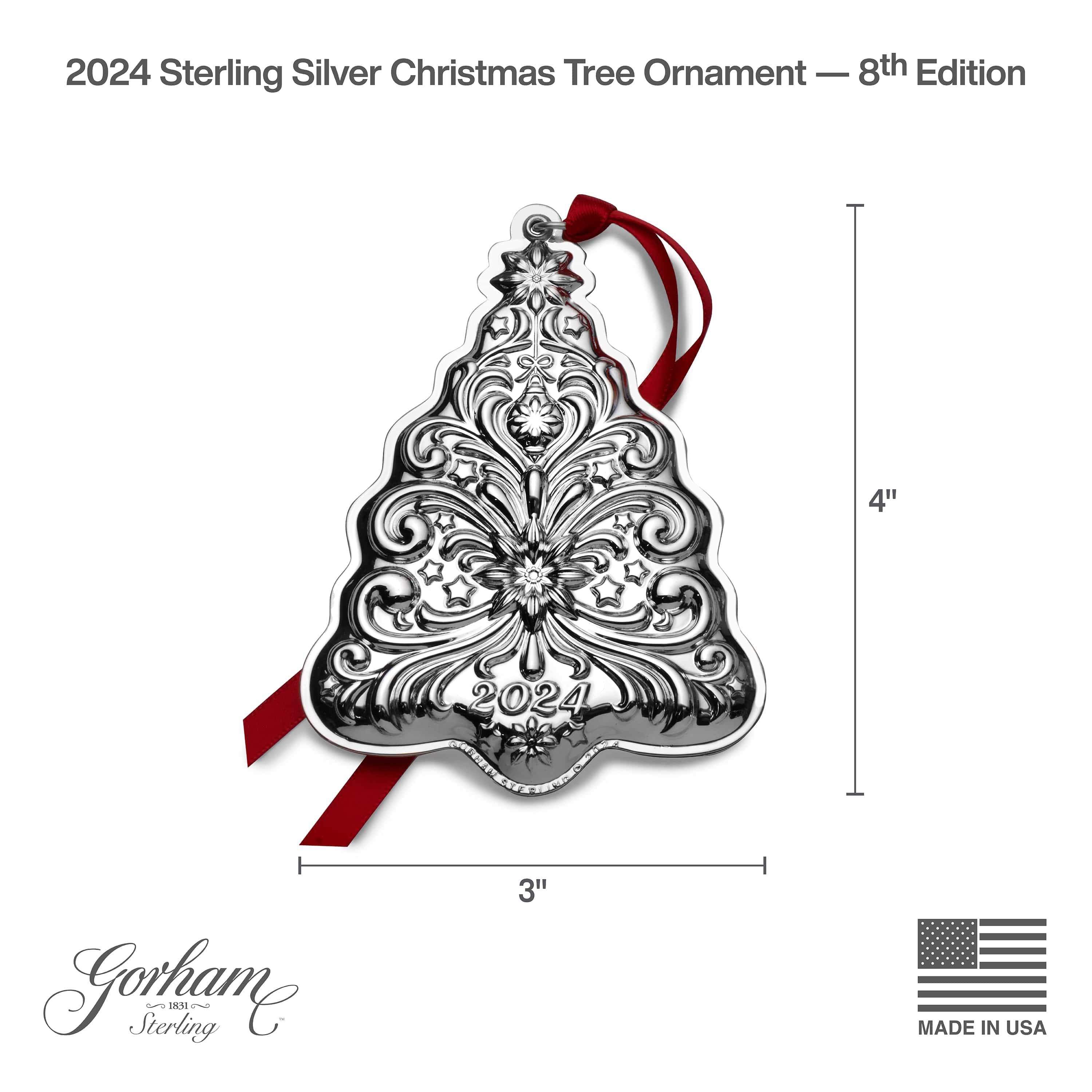 2024 Sterling Christmas Tree Ornament 8th Edition Mikasa