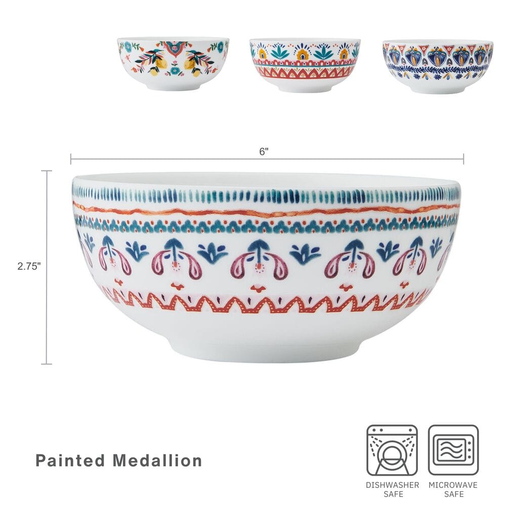 Painted Medallion Set of 4 Soup Cereal Bowls - Thumbnail 2