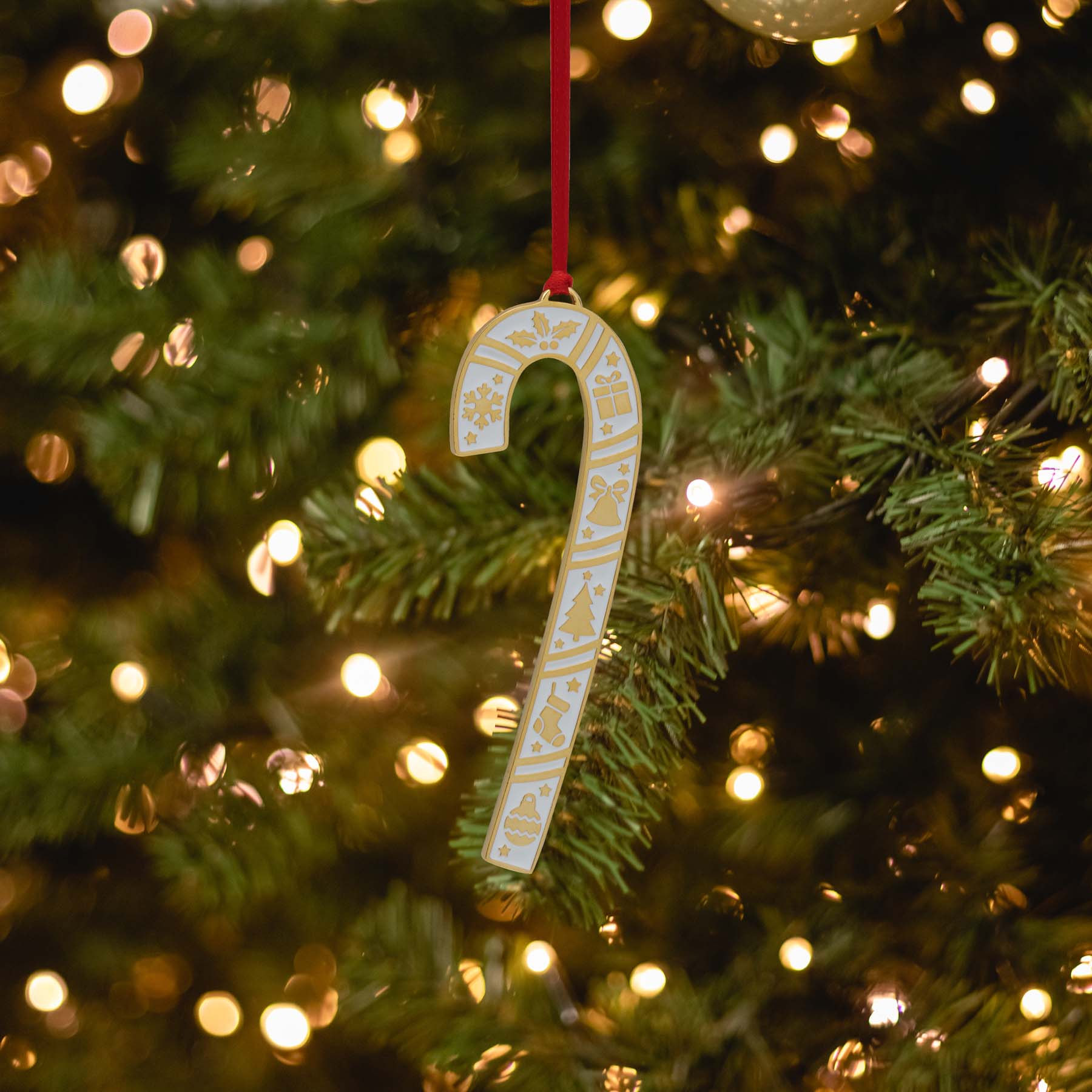 2025 Gold Plate & Enameled Candy Cane Ornament  45th Edition