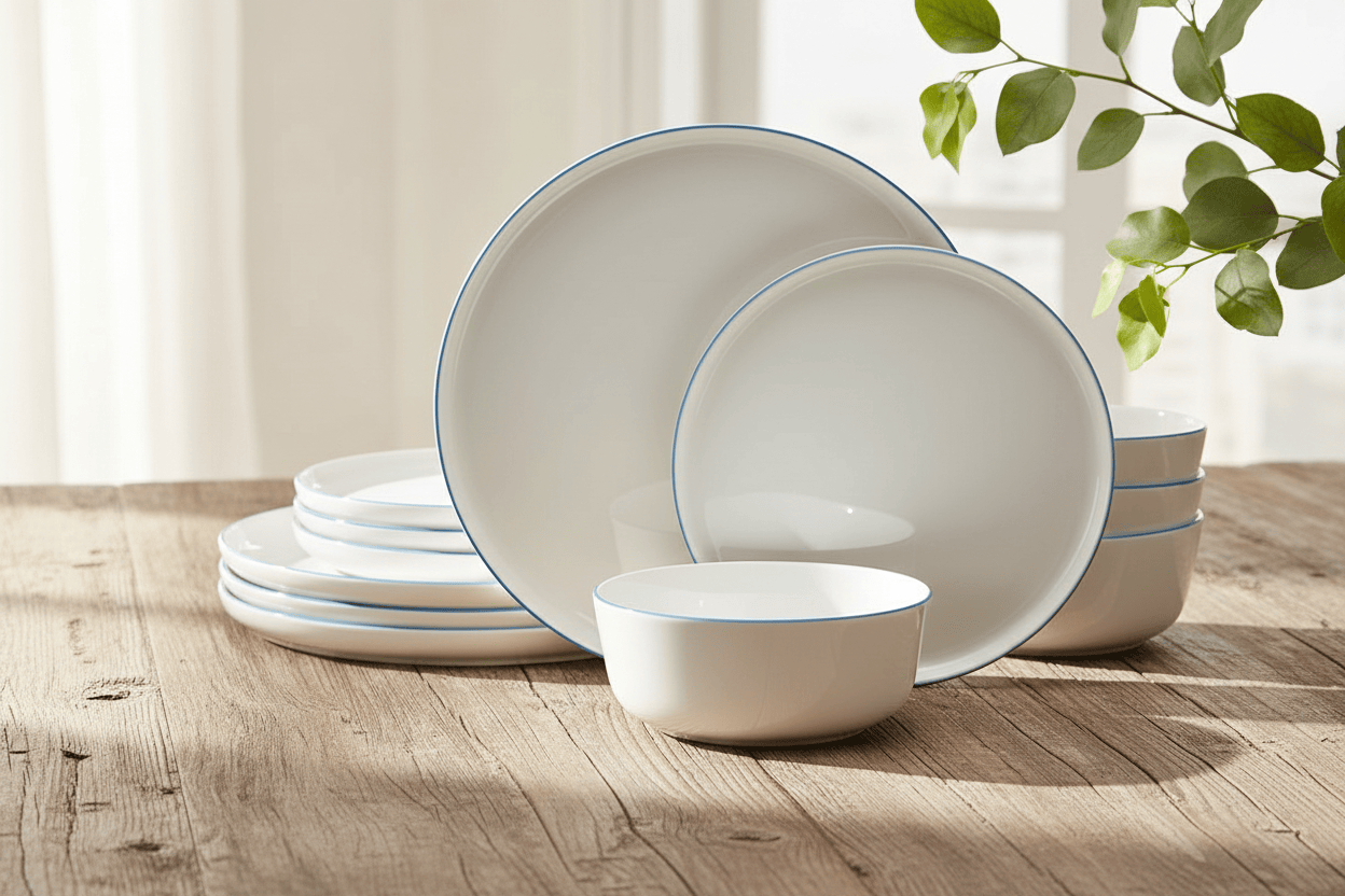 Samantha Blue Rim 12 Piece Dinnerware Set, Service for 4