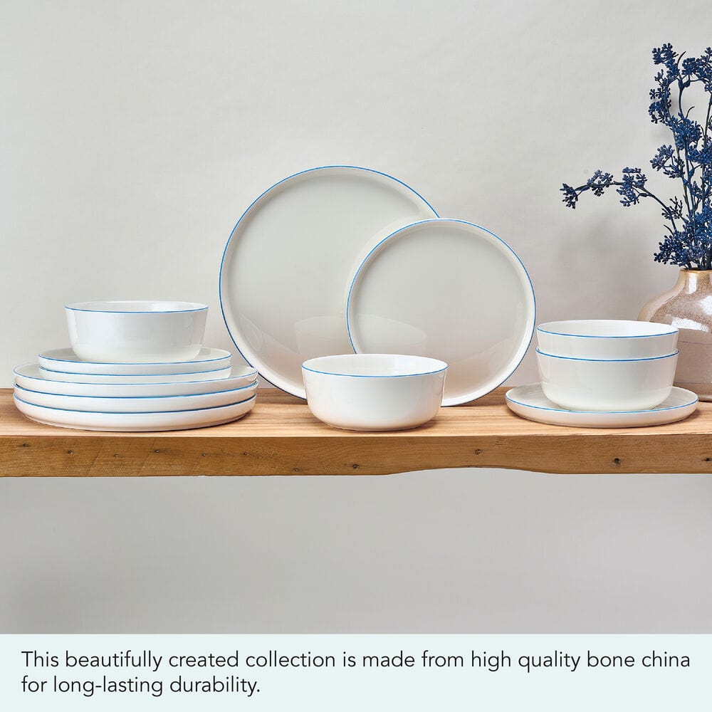 Samantha Blue Rim 12 Piece Dinnerware Set, Service for 4
