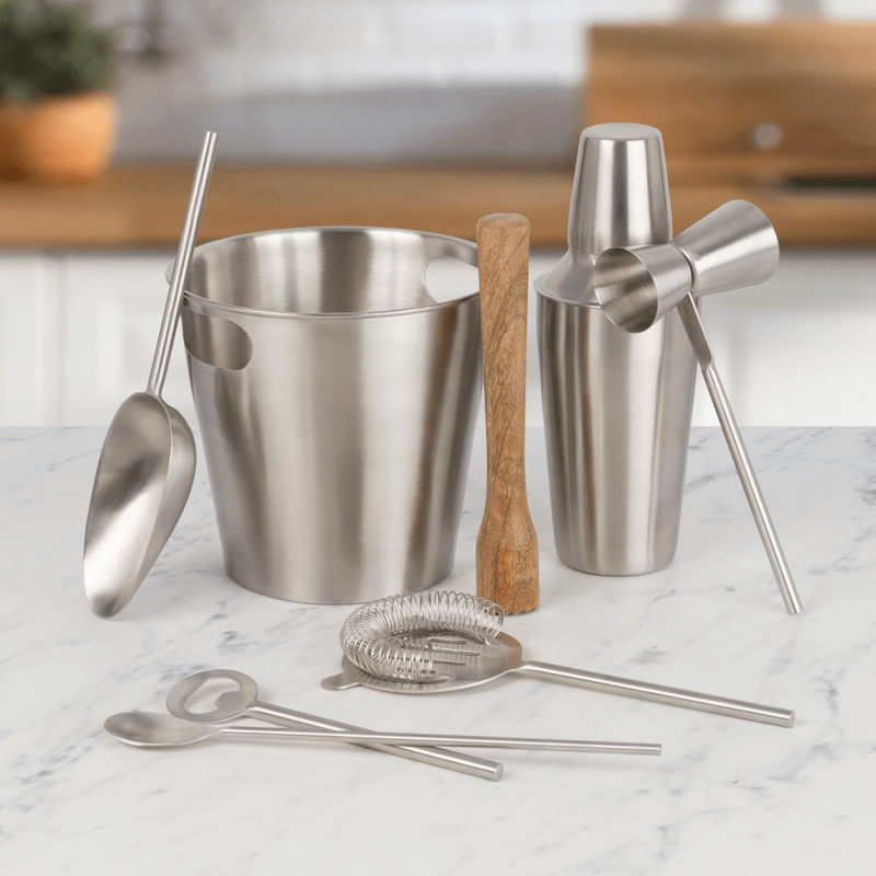 Essentials 8 Piece Barware Cocktail Shaker Bartool Set